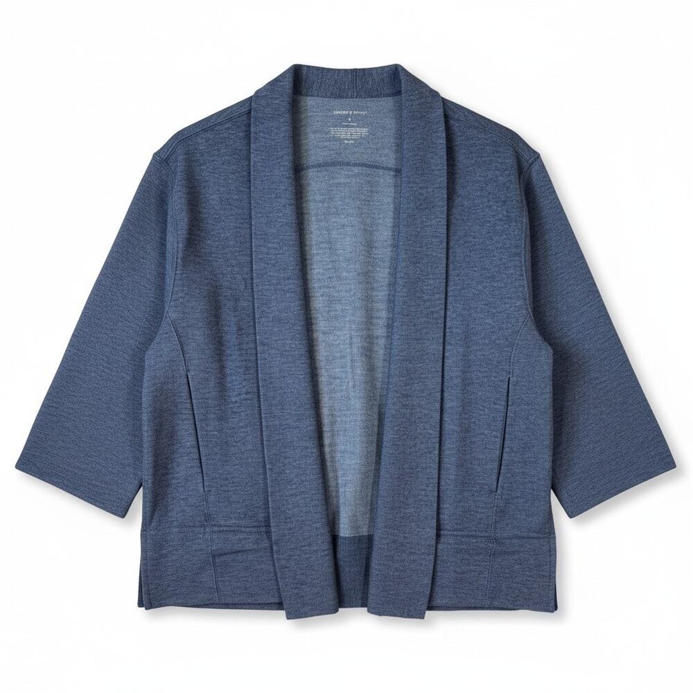 NWT Ministry of Supply Womens Fusion Terry Cardigan Indigo Heather S Minimalist
